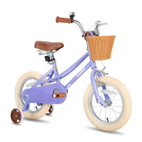 JOYSTAR 14 Zoll Kinderfahrrad für Kleinkinder 3-5 Jahre Mädchen, Mädchenfahrrad mit Stützrädern & Korb, Kinderfahrrad Lila