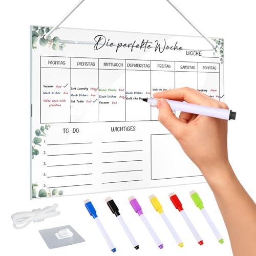 Wochenplaner Acryl Magnetisch,30 * 20CM,Wochenkalender Planungstafel,Magnetisch Whiteboard Wochenplaner,Abwischbar Familienplaner,Magnetischer Wochenplaner Abwischbar,Monatsplaner Magnetisch