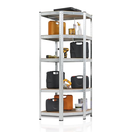 Juskys Eckregal Lagerregal Corner Basic 180 x 70 x 40-70 cm (HxBxT) - 875 kg - 5 Böden - Metall verzinkt - Schwerlastregal Steckregal Kellerregal (Silver)