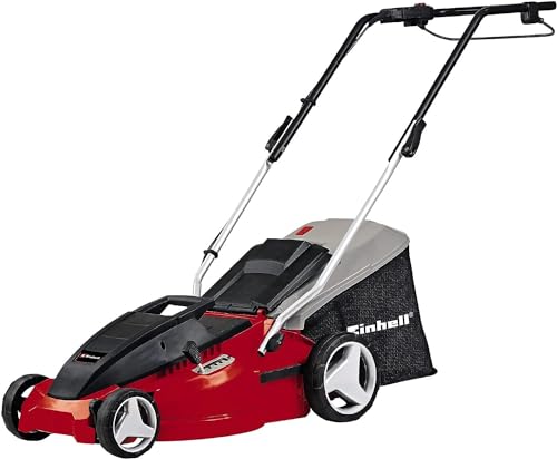 Einhell Elektro Rasenmäher GC-EM 1536 (1.500W, 36cm Schnittbr., 38L Fangbox, 25-65mm Schnitth., klappb. Führungsholm, leicht und robust) Schwarz, Rot