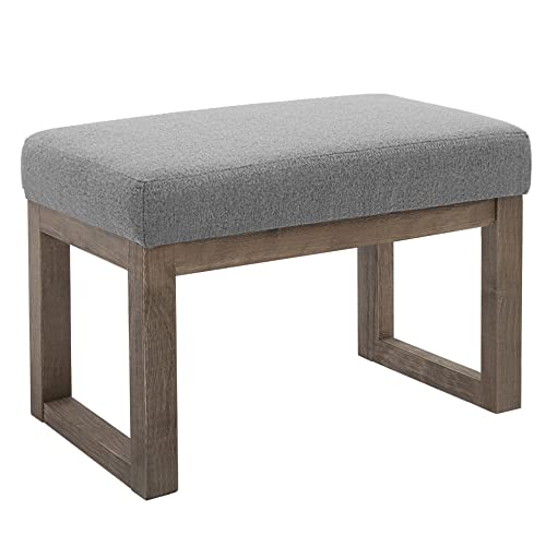 CangLong 70cm Rechteckiger Fußhocker Bequemer Stoff gepolstert Holzbank Sitz für Wohnzimmer, Schlafzimmer & Outdoor, Grau