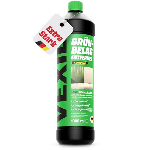 VEXIL® Grünbelagentferner Konzentrat – entfernt Algen, Moos, Pilze & Flechten – für Stein, Holz, Wände, Markissen und mehr – 1L für bis zu 100 m² – frei von Chlor & Säuren – Made in Germany