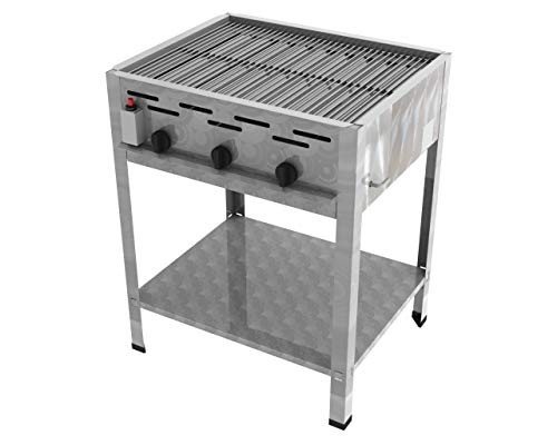 ChattenGlut Professional Gastrobräter 3-flammig Tischgerät Edelstahl Stahlbrenner für Flüssiggas 650x530x800mm (10,8 Rost)