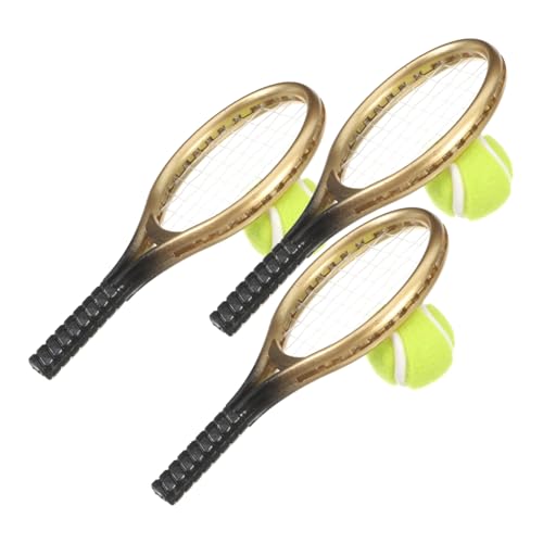 SHOWERORO 3sätze Mini Tennis Racket Und Ball Set Realistische Miniatur-sportaccessoires Für Dekoration Für Puppenhäuser Und Kreative Bastelprojekte Teiliges Set