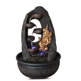 Zen'Light Buddha Ganesh Innenbrunnen mit farbenfrohen LED-Licht-Feng Shui Zen Dekoration-Brunnen des Büros Salon Schlafzimmer-Bed-Träger-H 40 cm-Mystic, Harz, Schwarz + Gold, Large