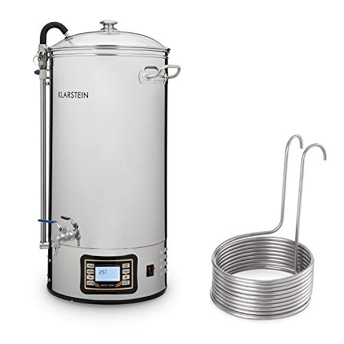 Klarstein Mundschenk Bierbraukessel inkl. Eintauchkühler - 8-teiliges Bierbrau-Set, Bierbrauanlage, 50 Liter Maischekessel, 3000 Watt, Touchdisplay, 304 Edelstahl, inkl. Zubehör-Set, silber