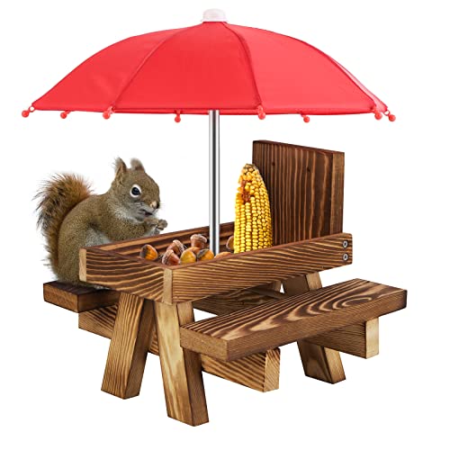 Eichhörnchen- Futtertisch mit Regenschirm, Lustiger Eichhörnchen- Tisch mit haltbarem Maiskolben- Halter Wildfutter- Aufbewahrungsbox im Freien Garten Ornamente für Chipmunk Wildlife Bird Feeder