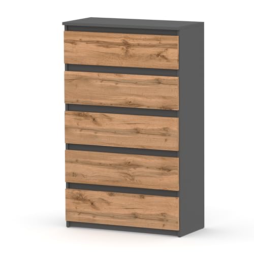 MRBLS_HOME Kommode mit 5 Schubladen - Holz Sideboard 70x115x33,5 cm (B/H/T) - Schmale Kommode für Schlafzimmer & Flur - Regal mit Schubladen - Schrank mit Schubladen - Modernes Möbelstück