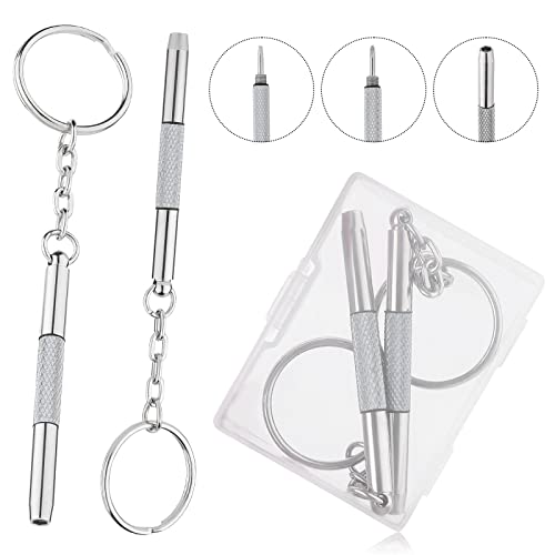 2 Stück Mini Brillen Schraubendreher, 3 in 1 Brillen-Reparatur-Set Edelstahl Screwdriver Schlüsselbund Precision Kleines Schraubenzieher für Sonnenbrillen, Schmuck und Uhren Reparatur