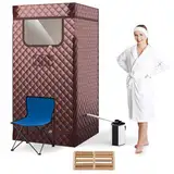 RELAX4LIFE Mobile Dampfsauna 3L, Heimsauna mit Fernbedienung&Saunastuhl, Sitzsauna mit 9 Temperaturstufen, Timer&Vernebelungsfunktion, Mini Sauna 1000W Verdampfer, Saunakabine 91x91x183cm (Kaffee)