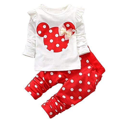 Angel ZYJ Baby Mädchen Kleidung Set Top Langarm Shirt + Pants Bekleidungsset Outfits (Red, 9-12M)