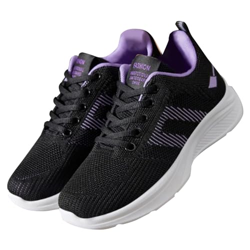 TDEOK Sneakers Damen Schwarz Plateau, Weichen Sohle Leichtgewichts Turnschuh Strick Atmungsaktiv Laufschuhe Leicht Bequeme Freizeitschuhe rutschfest Verschleißfest Walkingschuhe Schnür Spielschuhe