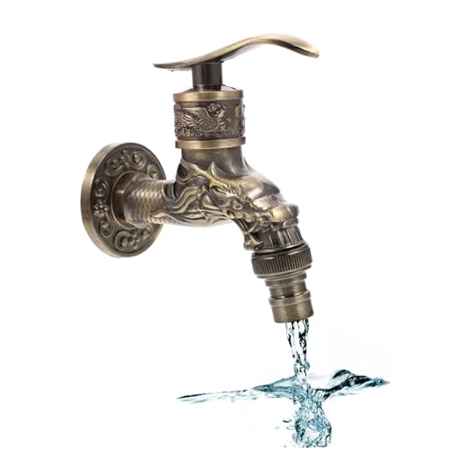 Vintage Wasserhahn Wand Wasserhahn, Wasserhahn Garten Antik, Vintage Wasserhahn, Nostalgie Wasserhahn Garten, Drache Geschnitzt Wasserhahn Zinklegierung, Wandarmatur für Zu Hause, Küche, Bad, Garten