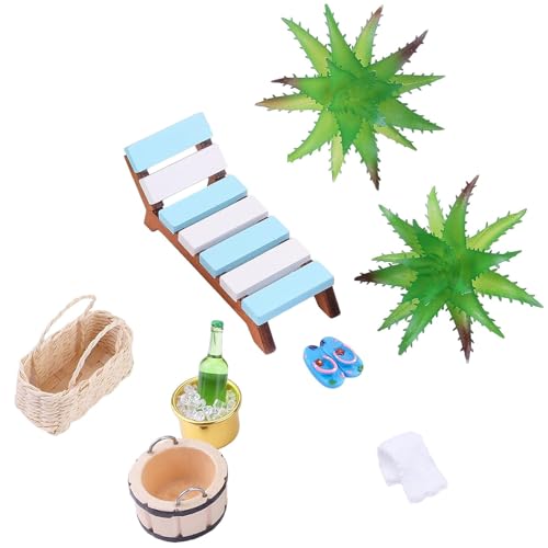 Luckwaii 11 Stück Miniatur Deko Sauna Zubehör Strand Deko Wellness Deko Zubehör Geldgeschenk Strand Mikrolandschaft Miniatur Ornament Set Hausschuhe Eimer Badetuch für DIY Deko Strand Garten