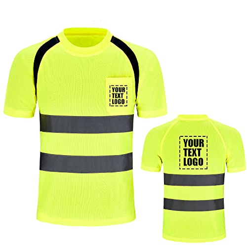 Personalisierbares bedrucktes Warnschutz-T-Shirt-Logo, maßgeschneidert, hohe Sichtbarkeit, reflektierendes Sicherheits-Arbeitshemdshirt (Gelb, M)