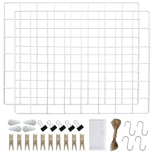 LOYONAL Gitter Pinnwand Metallgitter Deko Wand - Memoboard Gitter Deko Gitterwand - Foto Gitter Fotowand Metal - 2er Pack Wandgitter - Zimmer DIY