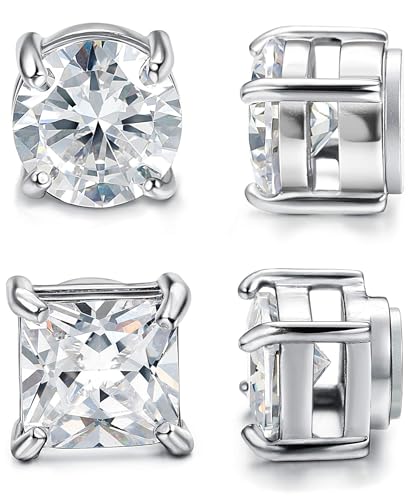 CASSIECA 2 Paare Magnet Ohrringe Herren Edelstahl Magnetische Ohrstecker für Männer Damen Rund CZ-Intarsien Nicht Piercing Hypoallergen Non-piercing Clip On Ohrringe 5MM Silber