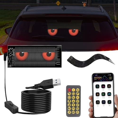 XPJBKC Led Display Auto, 7x17 CM Flexibler Led Anzeigetafel, Teufelsaugen-Lichter für Autos, Led Schild Auto, Led Anzeige Programmierbar mit Bluetooth-App, für Auto, LKW, Geschäft, Bar, Fenster