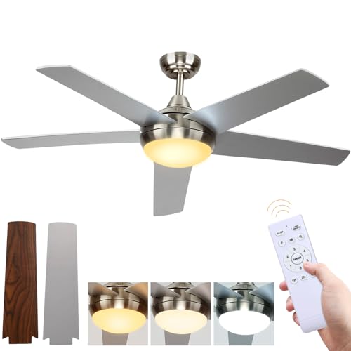 Deckenventilator mit Beleuchtung, Leiser DC-Ventilator 132cm mit Fernbedienung, Dimmbare Lampe 3000K-6500K, 5 Flügel, 6 Geschwindigkeiten, Timer, für Schlafzimmer, Esszimmer, Wohnzimmer, Küche, Büro