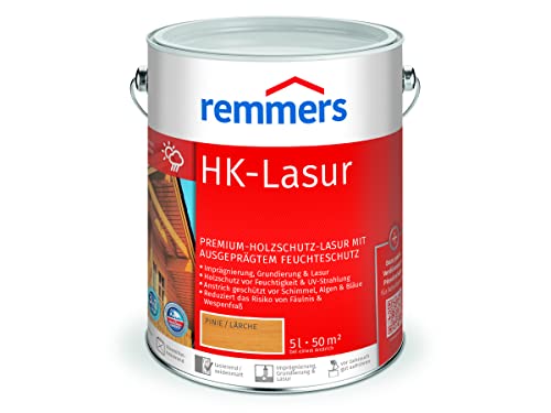 Remmers HK-Lasur pinie/lärche, 5 Liter, Holzlasur aussen, 3facher Holzschutz mit Imprägnierung + Grundierung + Lasur, Feuchtigkeit- und UV-Schutz