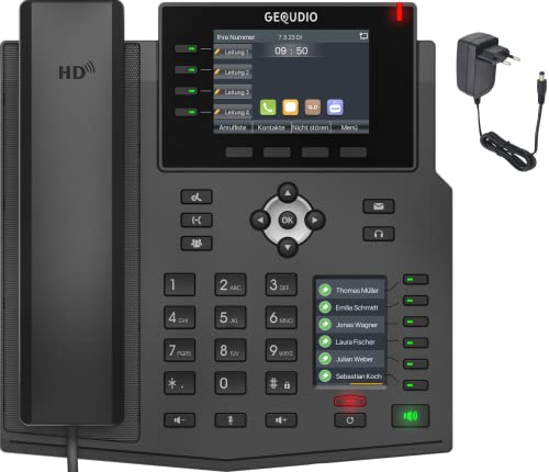 GEQUDIO IP Telefon GX5+ Set mit Netzteil Adapter - Fritzbox, Telekom kompatibel - Premium Freisprechen & 2X Farbdisplays - Anleitung (PDF) für Fritz!Box Telefonanlage, Sipgate, Telekom, Speedport