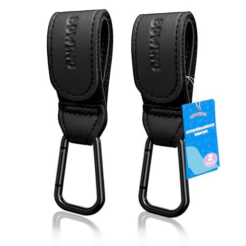 Bdwing 2 Stück Kinderwagen Haken für Taschen Wickeltaschen, Leder Universelles Kinderwagen Zubehör Kinderwagenhaken für Stroller, Kinderwagen, Anhänger, Rollator, Fahrradanhänger(Schwarz)