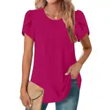 Bluse Damen Trendiges T-Shirt mit Rundhalsausschnitt, Falten vorne und umgeschlagenen Ärmeln für lässige Anlässe