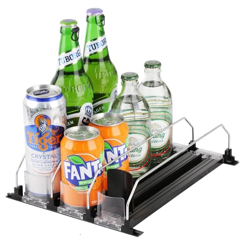 Kevsuvqin Selbstschiebender Dosen Organizer Kühlschrank Organizer Dosenspender Kühlschrank, Automatischer Fridge Organizer mit Verstellbarer Breite für Getränke Bier Soda (Fasst 12 Dosen - Schwarz)