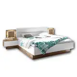 Capri Stilvolle Doppelbett Bettanlage mit LED-Beleuchtung 180 x 200 cm - Schlafzimmer Komplett-Set in Wildeiche-Optik, Weiß - 305 x 96 x 205 cm (B/H/T)