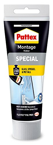 Pattex Montagekleber Special, Glas- Spiegel- und Metallkleber für innen und außen, für nicht-saugende Materialien, Transparent, 80g Tube