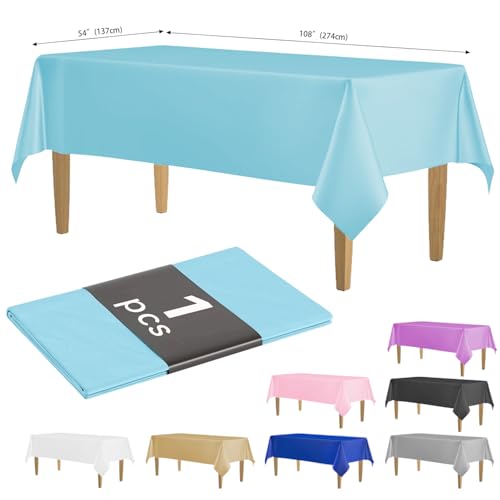 KAshack 1 Stück Einweg Tischdecke aus Kunststoff 137 x 274 cm,Wasserdicht Geburtstag Tischdecken, Rechteckig Tischtuch Geeignet für Hochzeit, Party, Kindergeburtstag, Gartentischdecke,Hellblau
