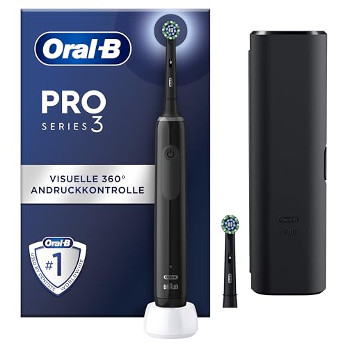 Oral-B PRO 3 3500 Elektrische Zahnbürste/Electric Toothbrush, 2 Aufsteckbürsten, mit 3 Putzmodi und visueller 360° Andruckkontrolle für Zahnpflege, Reiseetui, Geschenk Mann/Frau, schwarz