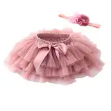 Beganly Baby Mädchen weiche Flauschige Rüschen Tüllrock mit Windelbezug Kleinkind Prinzessinnen Party Tutu Sets mit Blumen Stirnband Staubige Rose 6-12 Monate(Dusty Rose M)