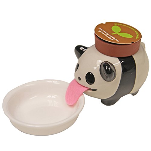 Seishin Peropon Panda - Basilikum Selbstbewässernder Pflanztopf, Keramik, Schwarz, Weiß, 6x7x6.5 cm