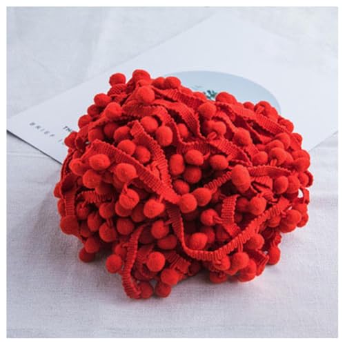 GreatRise Pompon-Borte Bunt Pom Poms Quaste Borte Spitzenband mit 1.2 cm Pompons Bommelborte Pomponband Quaste Trim Band für Basteln Nähen Kleidung Zuhause Dekorieren Rot 3 Yard