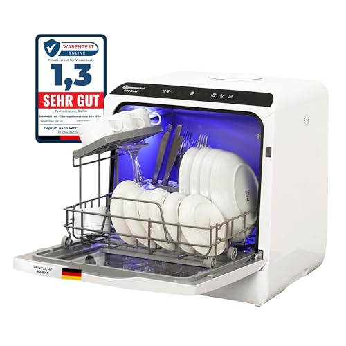 Sommertal Tischgeschirrspüler SP5 Dual – Mini Spülmaschine oder Tischspülmaschine mit 6 Waschprogrammen, 360° Reinigungsabdeckung, flexible Wasserversorgung – Camping & Wohnmobil