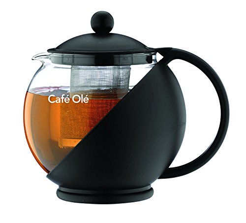 Café Olé Grunwerg Café Ole Loose Leaf Everyday Round Teekanne Infuser Basket Glas Teekanne, Schwarz, 1.20 Liter, 1200ml / 1.2