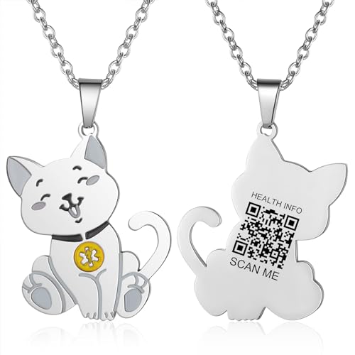 Theluckytag Medizinische Notfall-Halskette für Männer, Frauen, Kinder, 48,3 cm, medizinische Halskette, graviert, QR-Code, medizinische ID-Halskette, mehr Platz, individuelle
