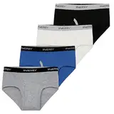 INNERSY Jungen Slips Baumwolle Unterhosen mit Eingriff Kinder Unterwäsche Basic Slip 4er Pack (164-176, Blau/Grau/Schwarz/Weiß)