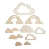 Rayher Anhänger Wolken und Regenbogen, für Mobiles, Holz, FSC zertifiziert, natur, 10-teilig, 4,5 – 14 cm, Mobile Holz, 63065505