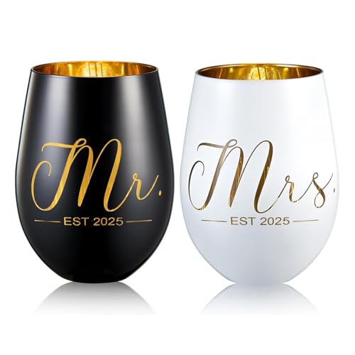 xilaxila Mr and Mrs EST 2025 Weingläser Geschenke - Hochzeitsgeschenke Für Brautpaar - Verlobungsgeschenk, Geschenk Hochzeit,Geschenke für Braut und Bräutigam