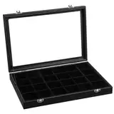 SONGMICS Schmucklade, Schmuckschatulle mit 24 Fächern, Schmuck-Organizer mit Samtfutter, Glasdeckel und Verschluss, Geschenkidee, 35 x 24 x 4,3 cm, schwarz JDS303