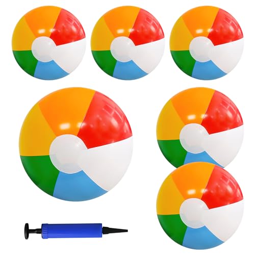 6 Stück Aufblasbare Wasserbälle, 3*30/2*40/1*50cm Inflatable Ball Wasserbälle, Strandball Aufblasbar Kinder groß, Mittel, klein, Rainbow Beach Balls, Bunt Wasserball Aufblasbar, 1*Luftpumpe