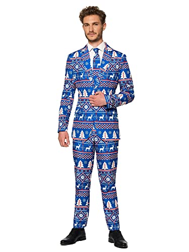 Suitmeister Herren Men Suit Business-Anzug Hosen-Set,Christmas Blau Nordic,L