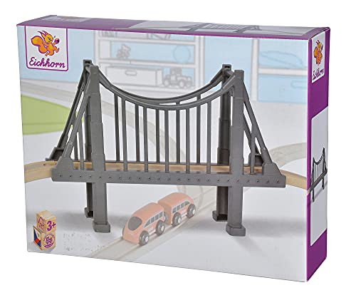 Eichhorn 195023 100001510 - Bahn, Hängebrücke, 3-TLG., enthält: Brücke, 2X Schiene, Streckenläge: 70cm, FSC 1 Zertifiziertes Buchenholz, mit Fast Allen Schienenbahnen kombinierbar