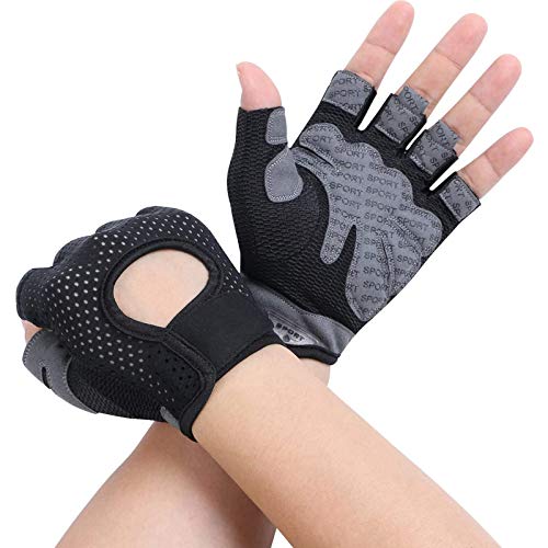 Flintronic Fitness Handschuhe, Atmungsaktive Trainingshandschuhe mit Mikrofasergewebe, Rutschfester Silikon Gym Gloves Gewichtheben Handschuhe, Sporthandschuhe für Damen Herren - Schwarz (L)