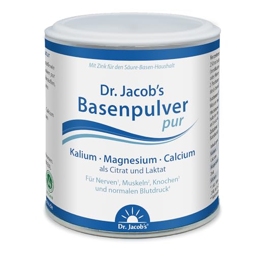 Dr. Jacob’s Basenpulver pur I Kalium, Magnesium, Calcium, Zink I pure Mineralstoffe als Citrat und Laktat I Gezielter Mineralstoff- und Basen-Ausgleich* I 200 g, 36 Portionen
