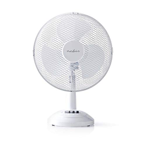 NEDIS FNTB10CWT30 Tischventilator, Durchmesser 30 cm, 3 Geschwindigkeitsstufen, Oszillationsfunktion, Weiß