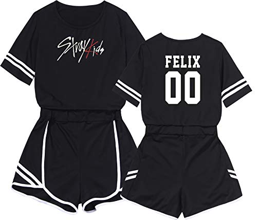 Kpop Two Piece Set Top + Short Pants Set Print Summer Tracksuit Exposed Navel Shorts and Tops Bang Chan Changbin Hyunjin Han Felix Seungmin