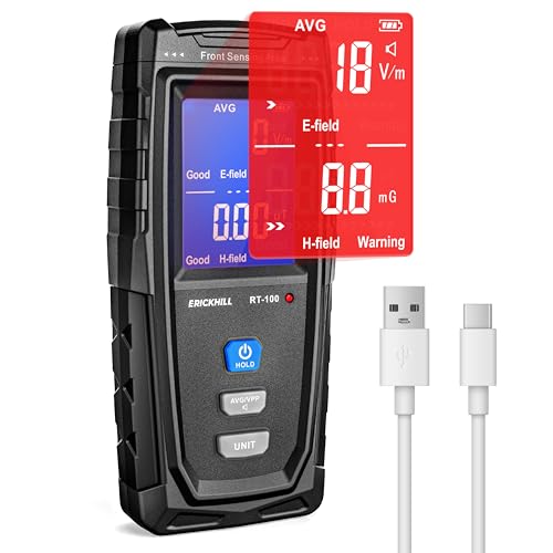 ERICKHILL EMF Messgerät, EF/MF-Prüfung Huntingwiederaufladbar, Digital LCD EMF Detector, Great Tester für Home EMF Inspektionen, Büro, Outdoor und Ghost Hunting